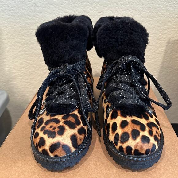 NWOT J.Crew Nordic Leopard Calf Hair Lace Up Boots. - Picture 3 of 10